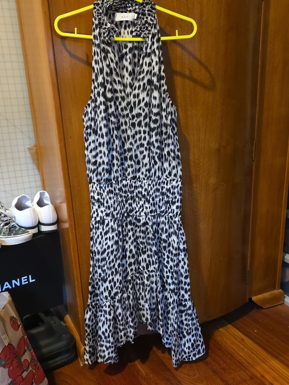 A.L.C. Black and White Leopard-Spot Dress